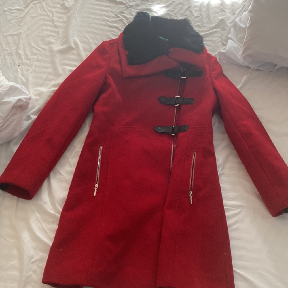 Red wool pea coat